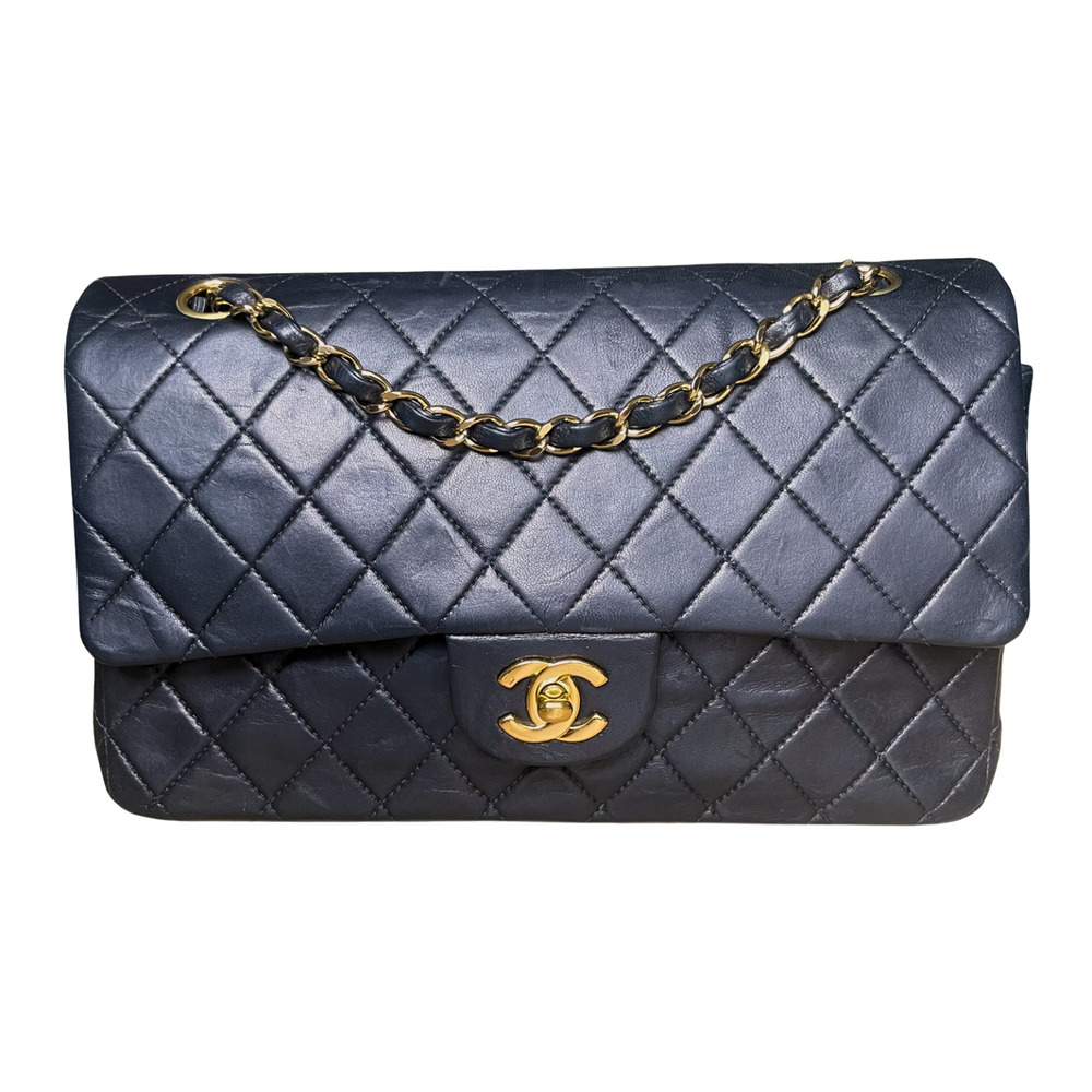 Chanel Medium Black Double Flap Lambskin Classic Shoulder Bag Gold CC Quilted